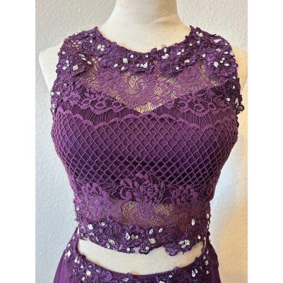 Women's Purple 2‎ PIece Rhinestone Lace  Dress Homecoming Party Size 7 - Picture 4 of 16